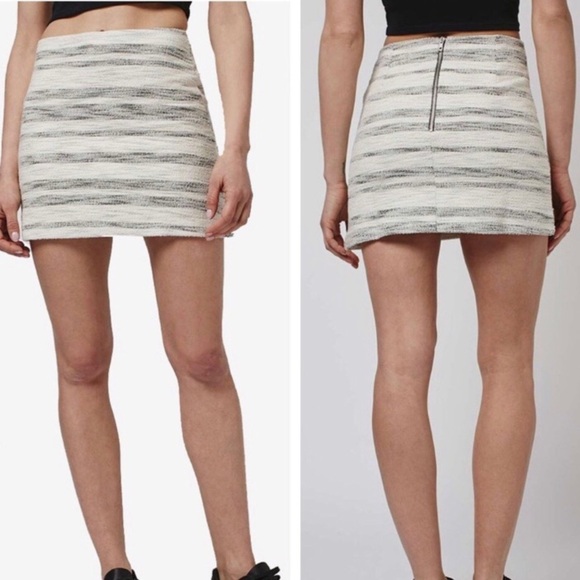 TOPSHOP Textured Striped Micro Mini Skirt Cream Navy Size 6 - Picture 2 of 9